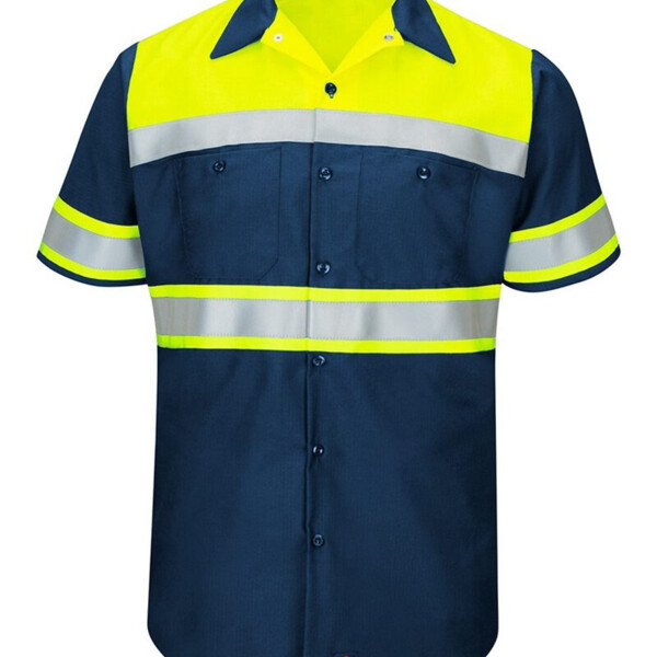 Men's Tall Hi-Visibility Colorblock Ripstop Short Sleeve Work Shirt Thumbnail